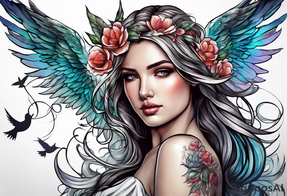 Angel with hummingbird tattoo idea
