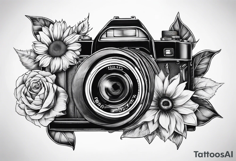 sunflower, camera, flower rose , book tattoo idea