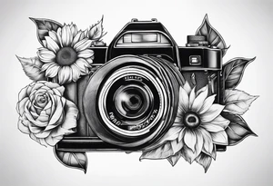 sunflower, camera, flower rose , book tattoo idea