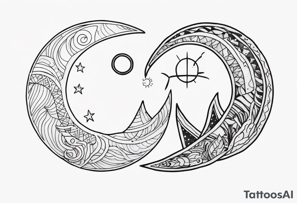 Matching tattoo of sun and moon with a snake tattoo idea