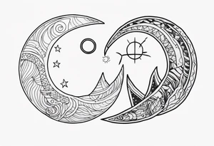 Matching tattoo of sun and moon with a snake tattoo idea