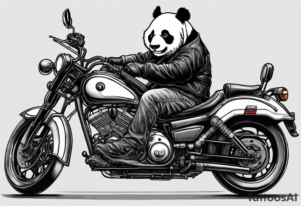 panda riding a motorcycle tattoo idea
