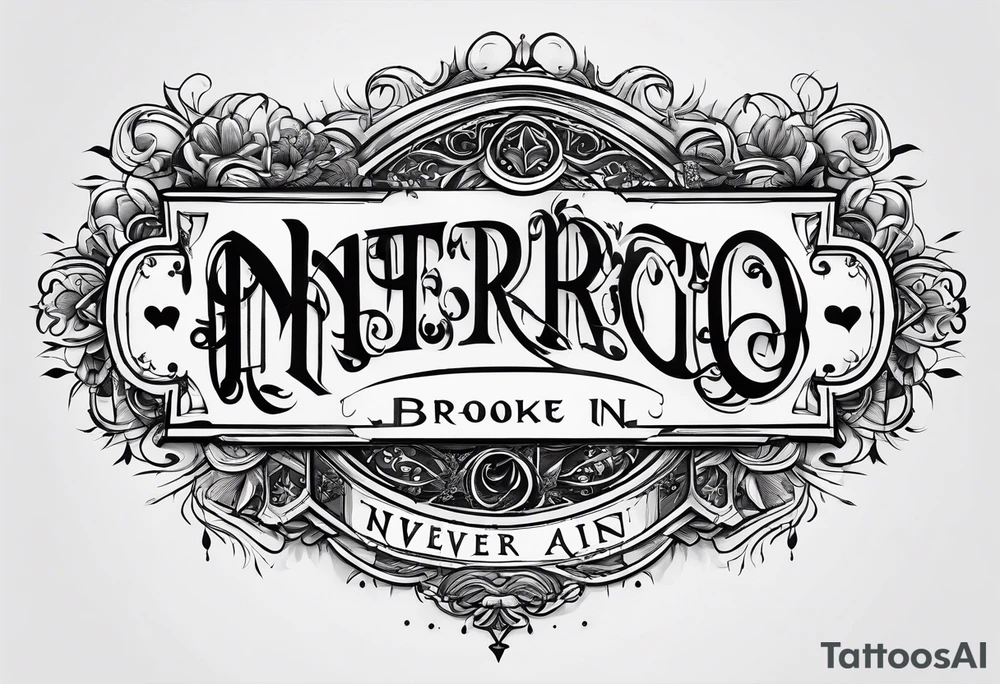 Thin gothic font, text “never broke again” tattoo idea