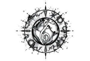 system of the universe with earth and a clef for my love to music, I am zodiac auqarius and my child is the best tattoo idea