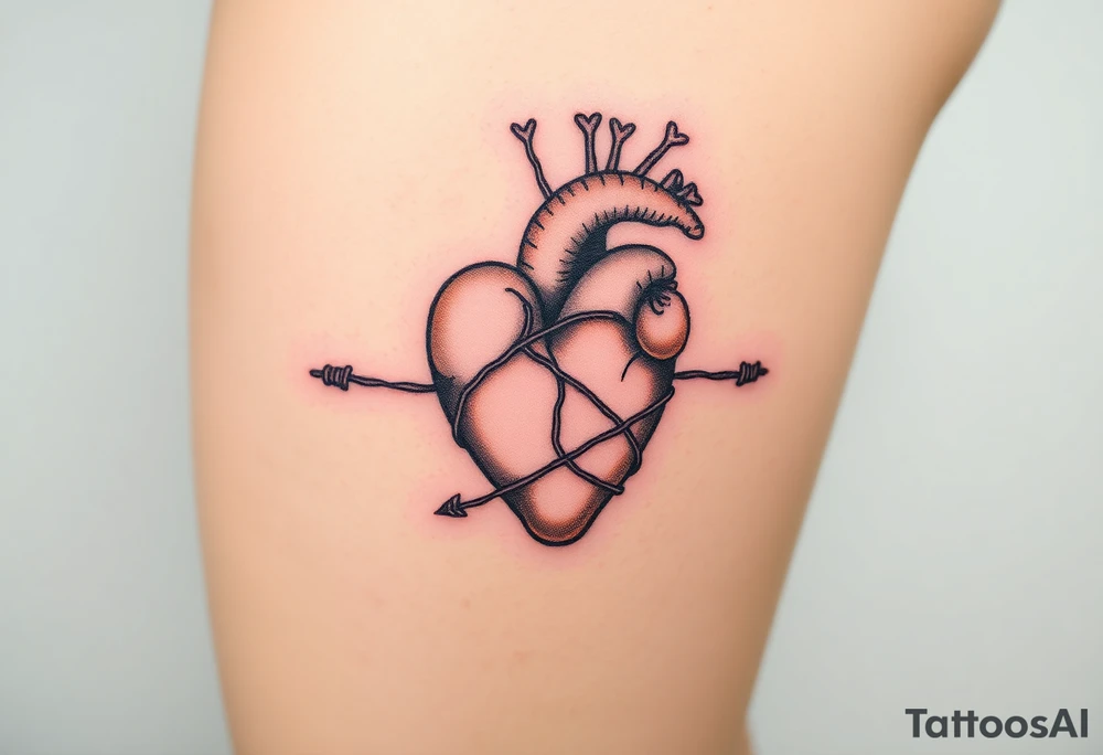 Heart wrapped in barb wire tattoo idea
