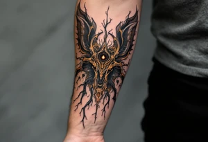 A fusion design of organic veins and robotic elements in jet black and bronze, blending with skin through shadowed transitions. tattoo idea