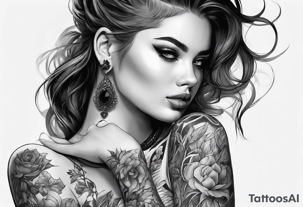 Girl with big giant boobs tattoo idea