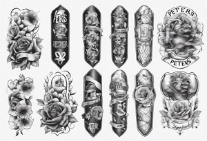 men’s arm sleeve, the name Peters, September birthday tattoo idea