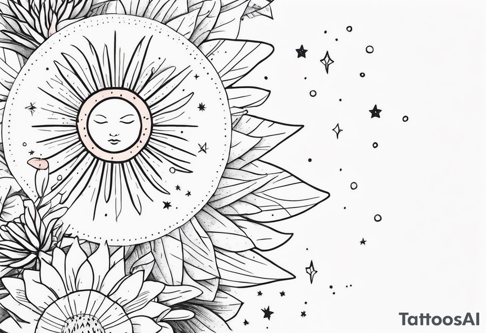 fine line with sun, stars, floral, dots, cactus
. Sternum tattoo tattoo idea