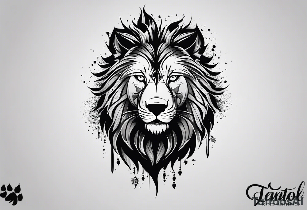 quero uma tatuagem de um lobo feroz e um leão feroz na selva em lados opostos caminhando em direção a uma arvore de prosperidade metaforica tattoo idea