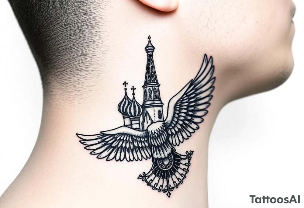 St. George 
Russian imperial crown above the eagle
Russian sabre
The Kremlin or St. Basil's Cathedral scene 
on the side of my neck tattoo idea