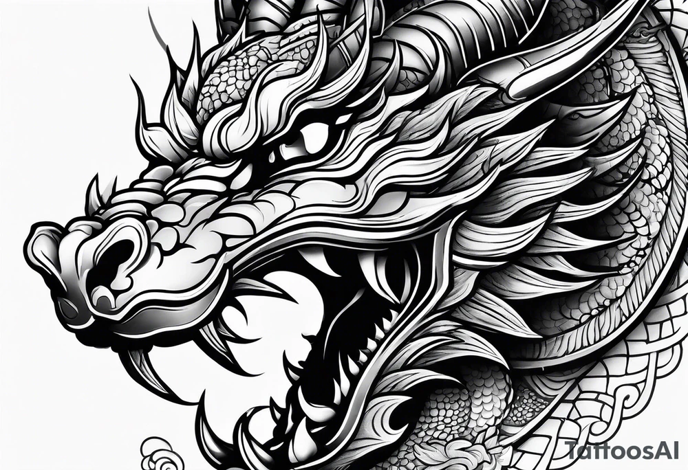 left side profile of a chinese dragon face tattoo idea
