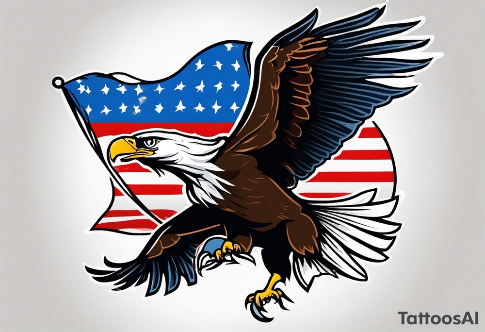 eagle flying holding American flag with beak tattoo idea