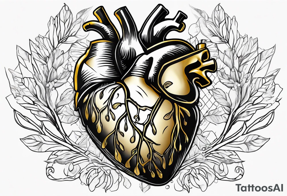Anatomical heart with gold sealant lines tattoo idea
