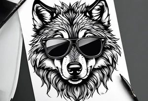 Badass wolf wearing sunglasses tattoo idea