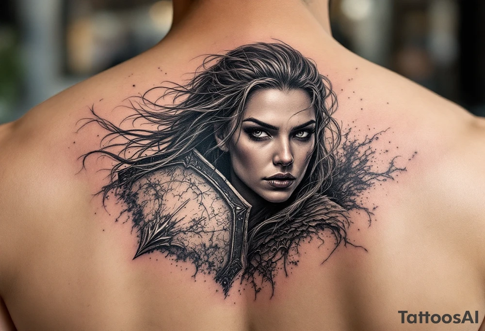 Shield maiden face ready to fight tattoo idea