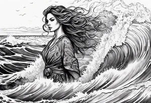 stormy sea waves, a woman in the middle of a storm tattoo idea