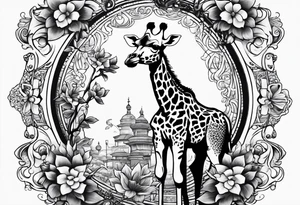 giraffe, tea pot, belt, bruch tattoo idea