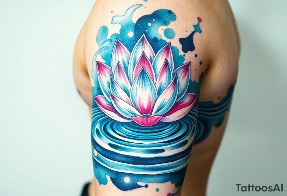 serene lotus flower emerging from sacred waters with ripples tattoo idea