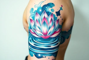 serene lotus flower emerging from sacred waters with ripples tattoo idea
