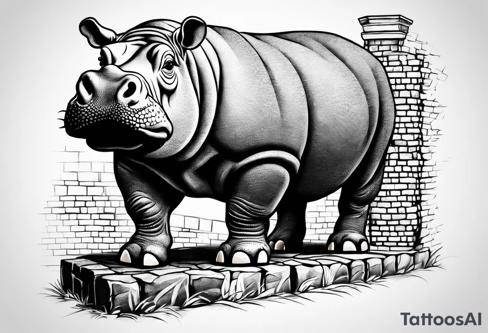 Hippo with brick wall tattoo idea