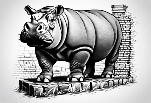 Hippo with brick wall tattoo idea
