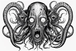 lovecraft theme with tentacle+++ and eyes for forearms tattoo idea