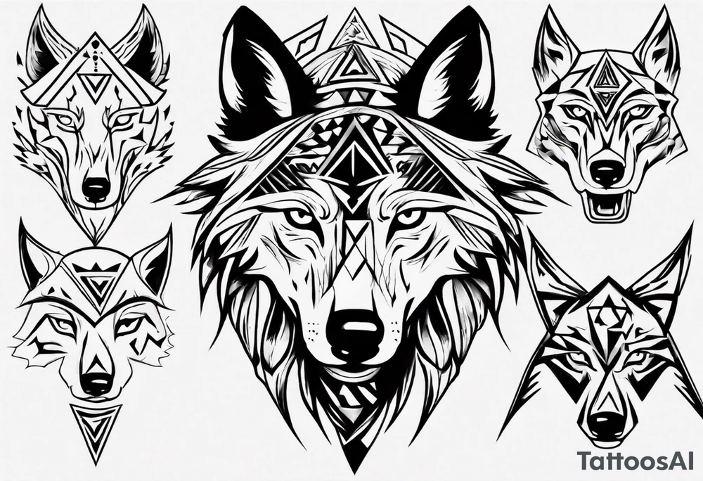 wolf head with a triangle on forehead tattoo idea