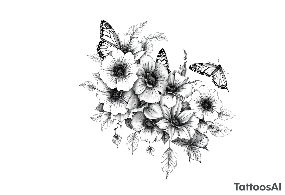 Flowers and butterflies tattoo idea