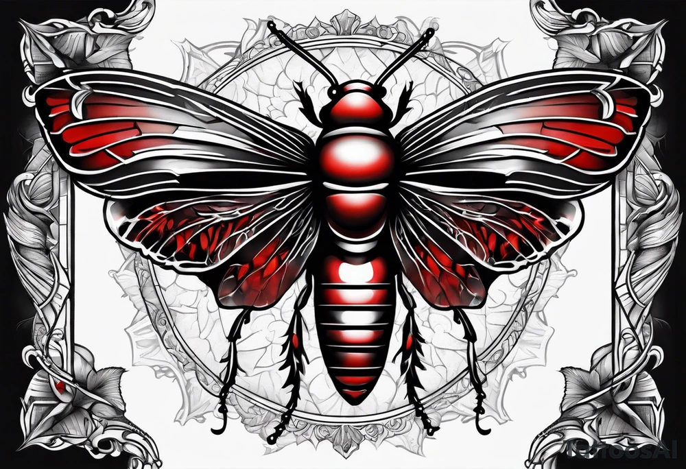 cicada on top of red black gothic design tattoo idea