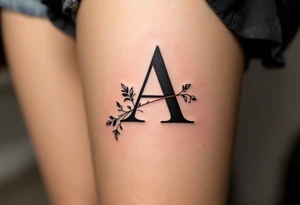 A minimalist black "A" in serif font with a thin red underline. tattoo idea