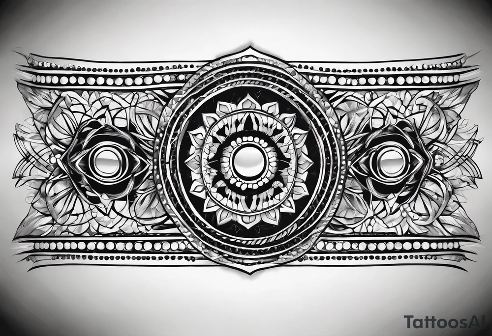 armband tattoo, masculine, narrow, horizontal with quantum bound atoms pattern tattoo idea
