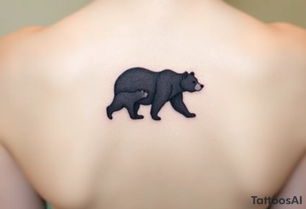 A mama and baby bear silhouette walking together, symbolizing strength and love. (Color: Deep black with a subtle white glow around the edges) tattoo idea