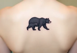 A mama and baby bear silhouette walking together, symbolizing strength and love. (Color: Deep black with a subtle white glow around the edges) tattoo idea