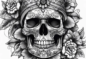 SKULL FULL FACE WITH FLOWER tattoo idea