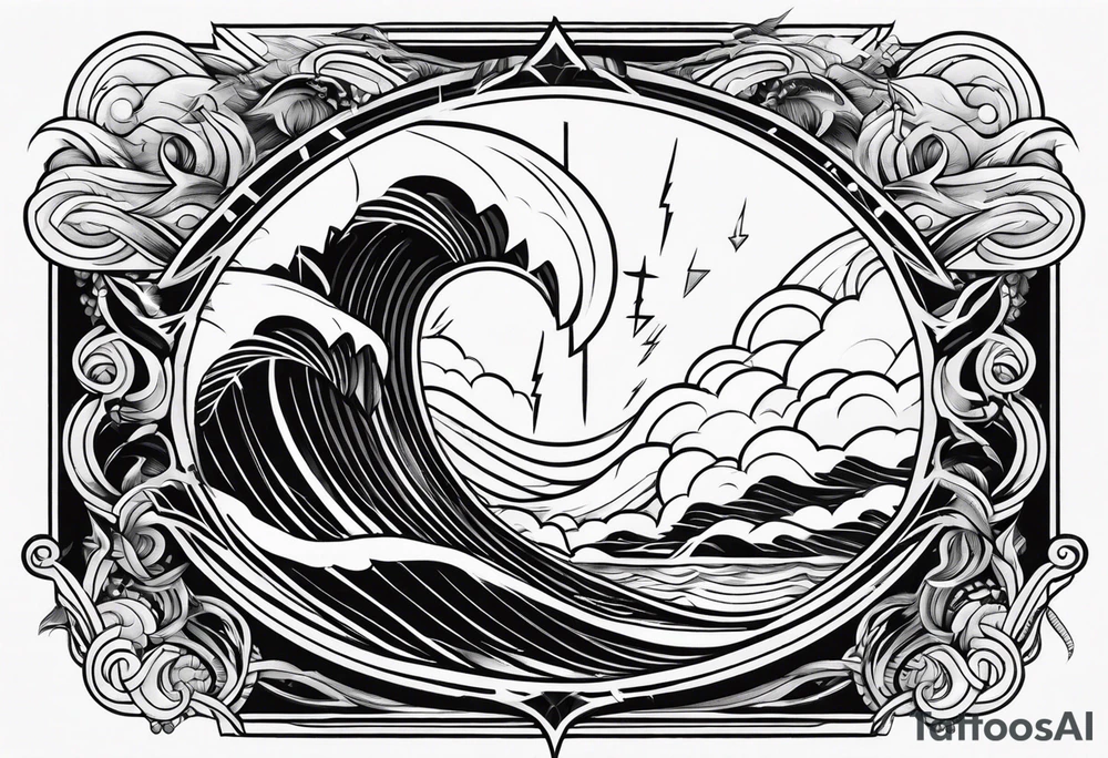 Geometric, simple, sword, lightning bolt and waves tattoo idea Geometric, simple, sword, lightning bolt and waves tattoo idea