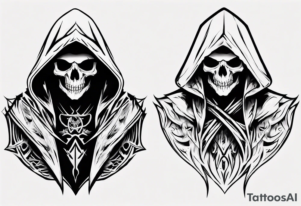 hooded reaper upper body, no skull tattoo idea