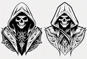 hooded reaper upper body, no skull tattoo idea