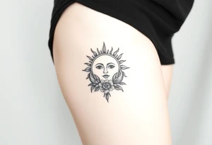 Traditional old
School sun with simple face two eyes, Sun, rose and crab old school style henna style tattoo idea