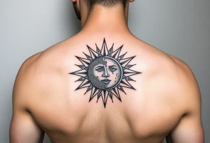 celestial sun and moon embrace with constellation patterns tattoo idea