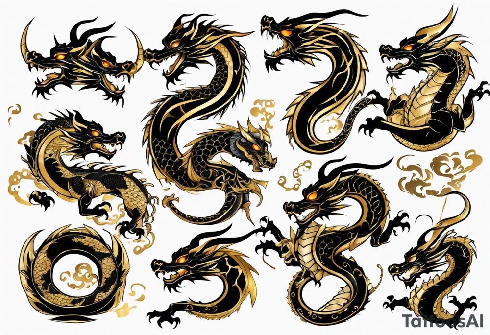 black and gold dragon tattoo idea
