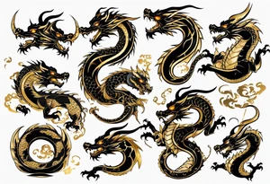 black and gold dragon tattoo idea