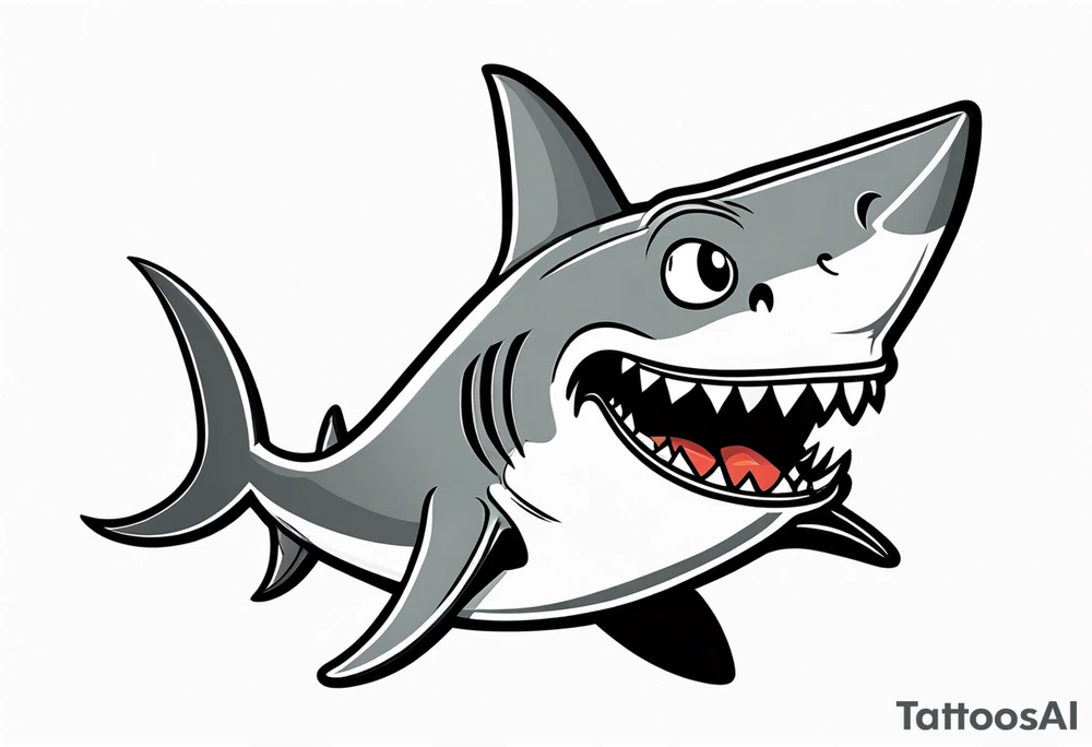 Black and grey cartoon shark standing up with chicken legs instead of a tail tattoo idea