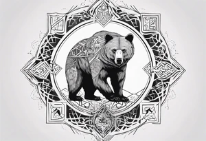 Bear with mandala, White Tree of Gondor, Geometric symbols, Viking cross tattoo idea