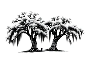 2 Oak trees with Spanish moss in a cemetery tattoo idea