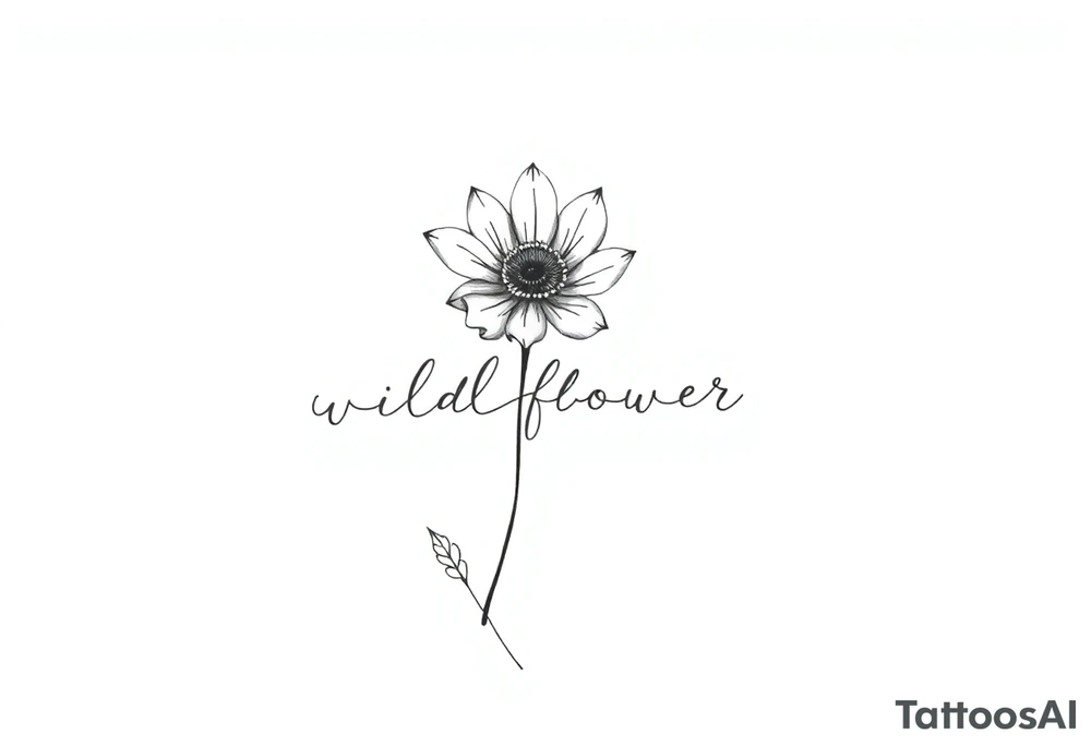 Wildflower written as the stem of a flower tattoo idea