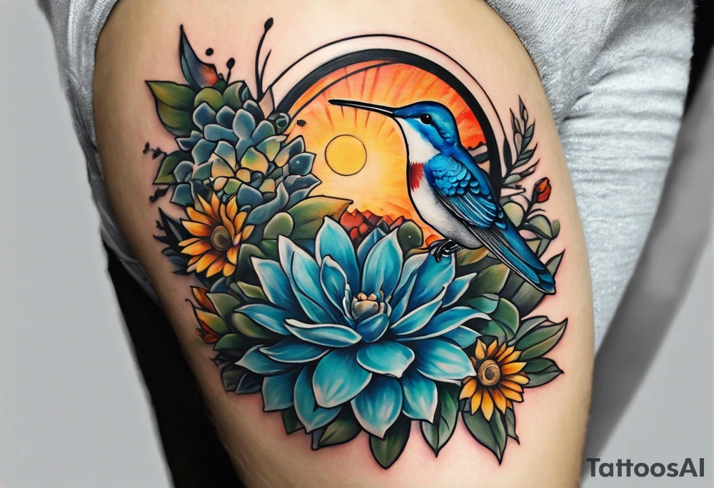 Half sleeve with blue bonnet, humming bird, succulents, sunflower, state of Texas outline, RN caduceus, small needle with thread, small baseball, small police badge, small sailor hat, small paint palette, initials KBM, initials KJM tattoo idea