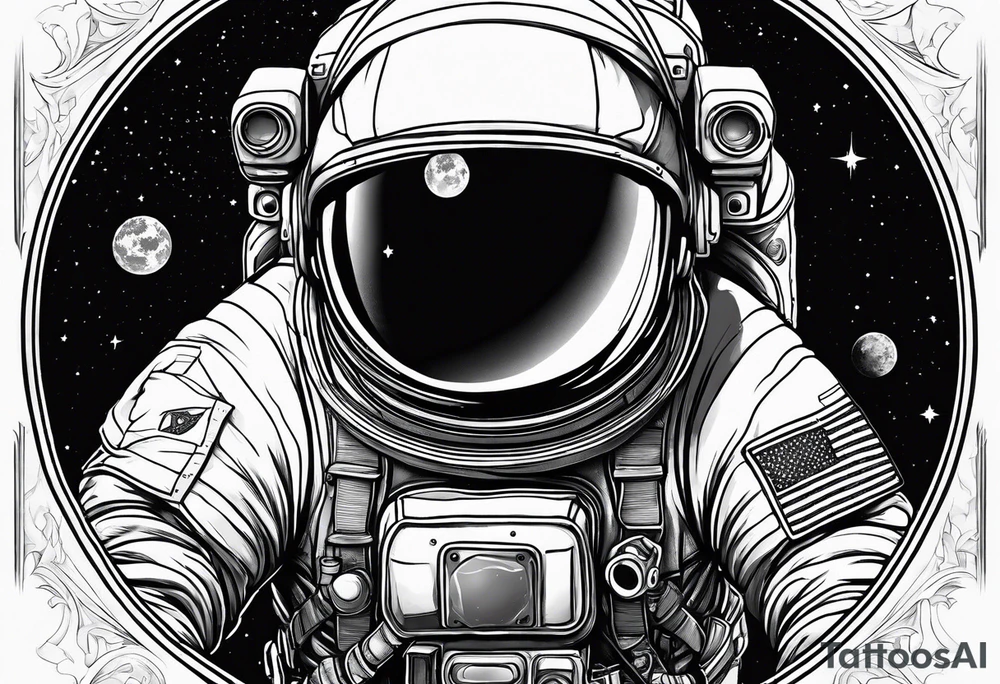 an astronaut hunched over in space from the back holding a planet in his hands tattoo idea