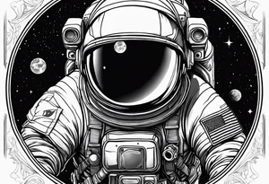 an astronaut hunched over in space from the back holding a planet in his hands tattoo idea