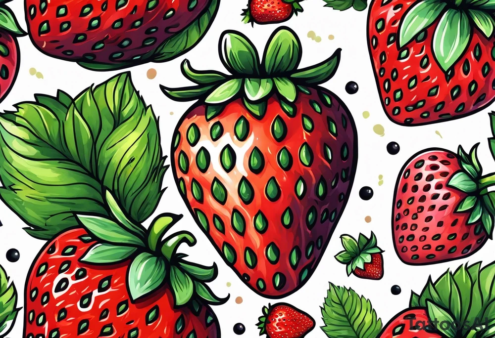 One strawberry wrapped in banner that says Pops with no background tattoo idea